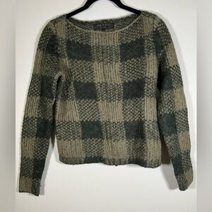 Rag & Bone green plaid fuzzy mohair blend sweater boatneck sz XXS cozy
